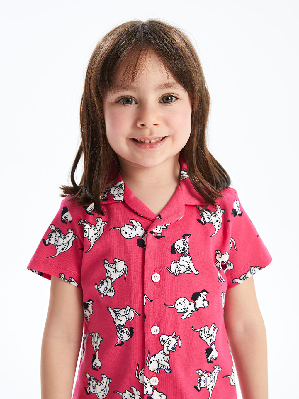 Ekru Gömlek Yaka 101 Dalmaçyalı Baskılı Kız Bebek Şortlu Pijama Takımı-3