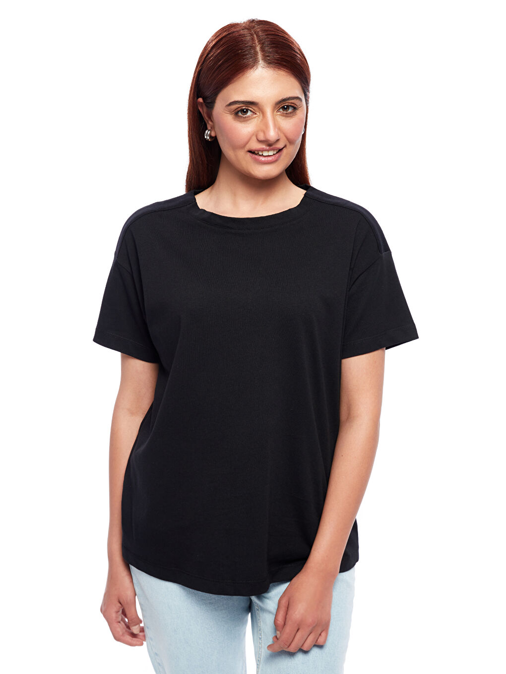 LCW Limitless Crew Neck Plain Short Sleeve Oversize Women's T-Shirt -S4K295Z8-CVL