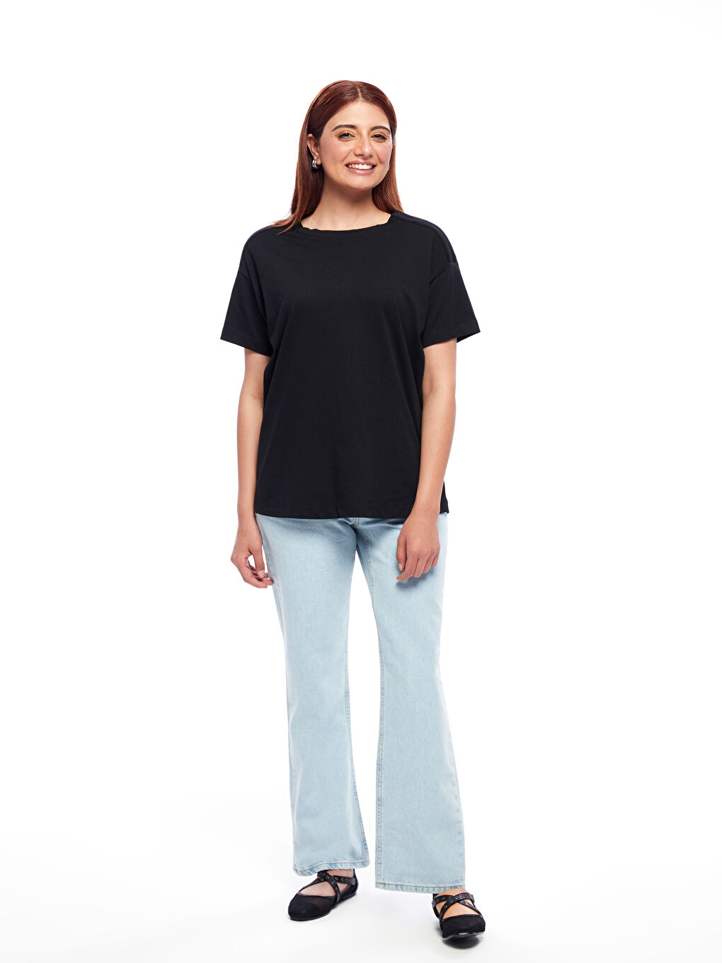 LCW Limitless Crew Neck Plain Short Sleeve Oversize Women's T-Shirt -S4K295Z8-CVL