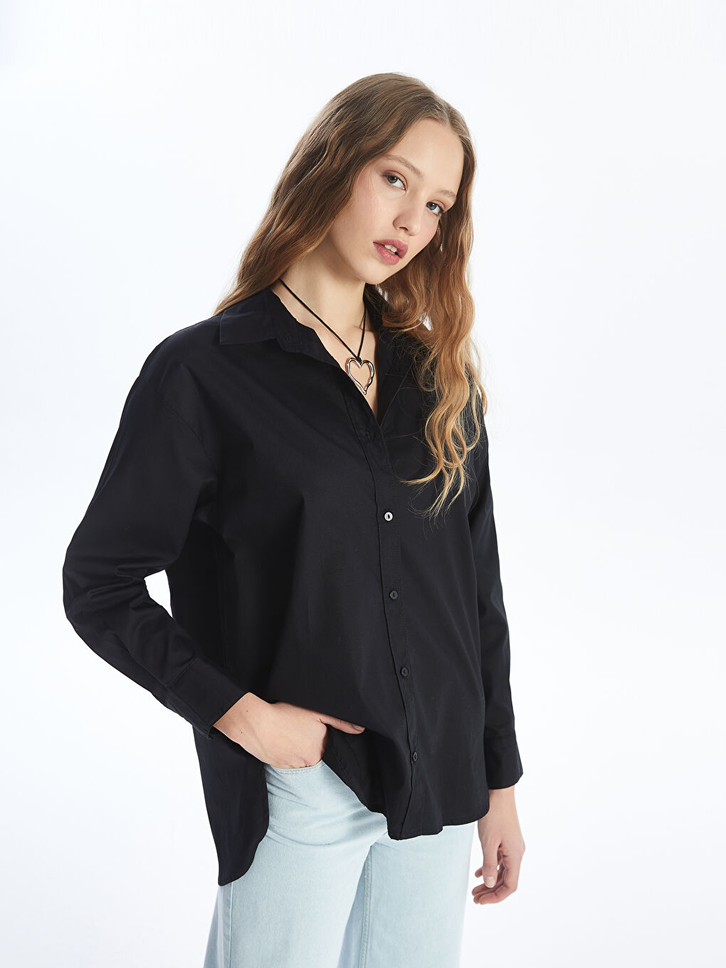 Plain Long Sleeve Oversize Women's Shirt -S4K296Z8-CVL