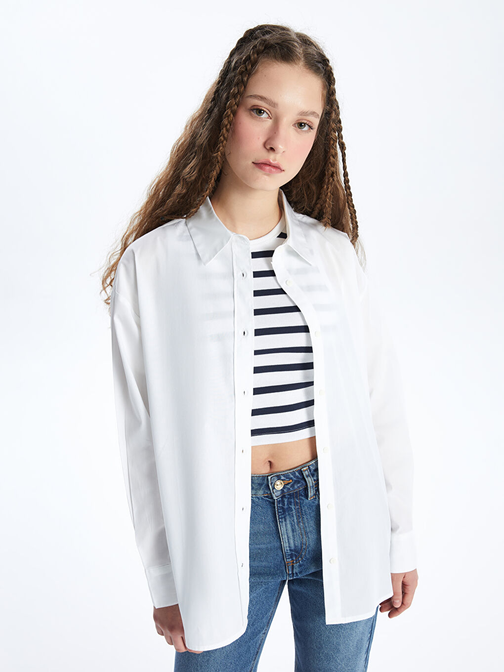 Plain Long Sleeve Oversize Women's Shirt -S4K296Z8-R9J