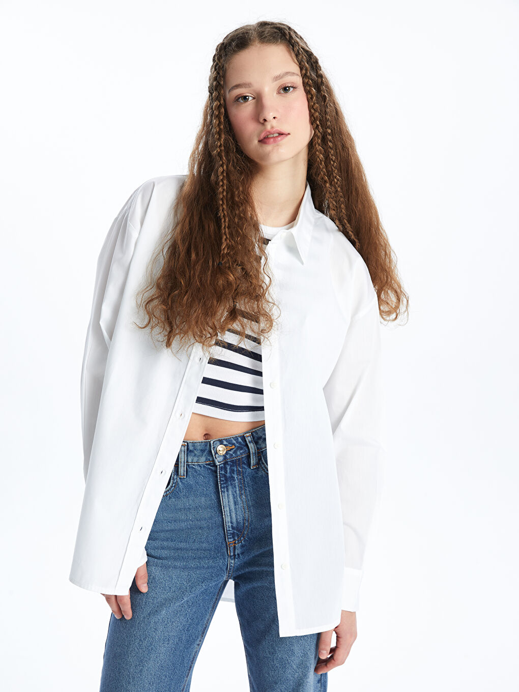 Plain Long Sleeve Oversize Women's Shirt -S4K296Z8-R9J