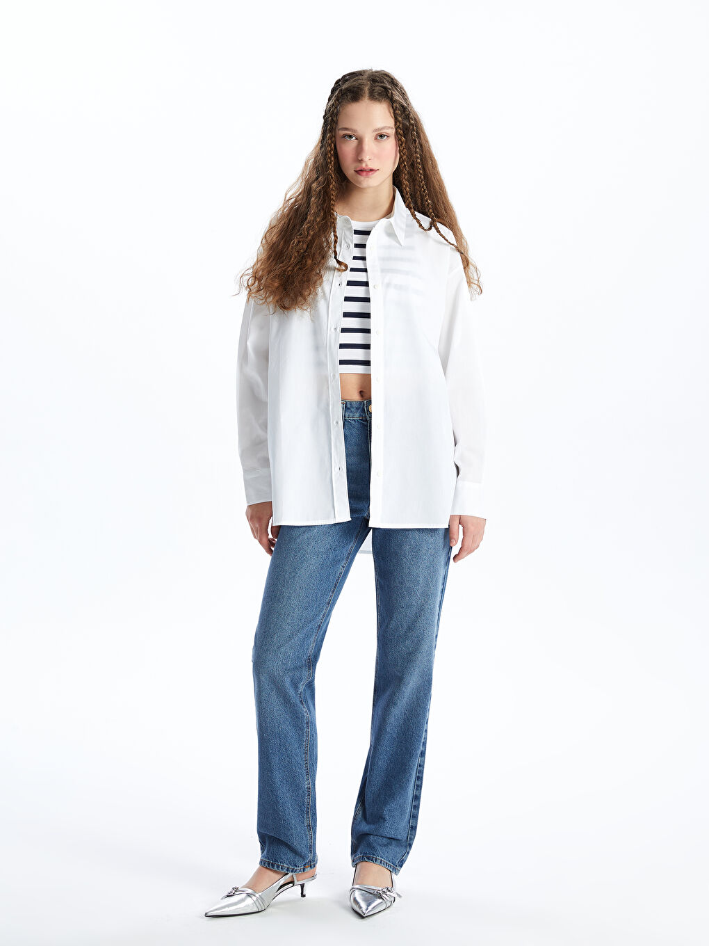 Plain Long Sleeve Oversize Women's Shirt -S4K296Z8-R9J
