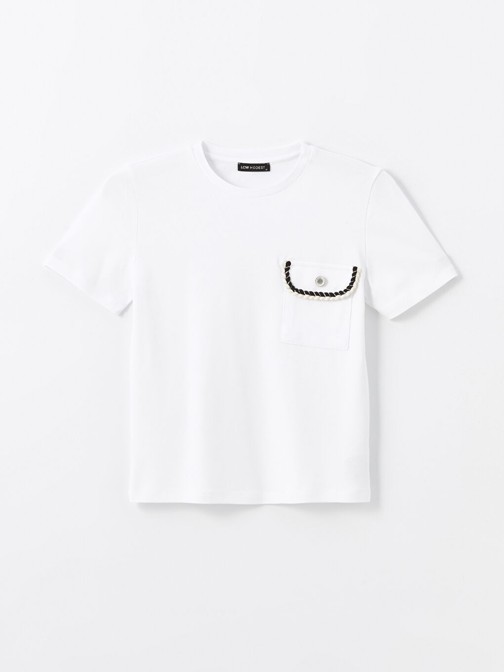 تي شيرت نساء كم قصير مطرّز كول مدور-4