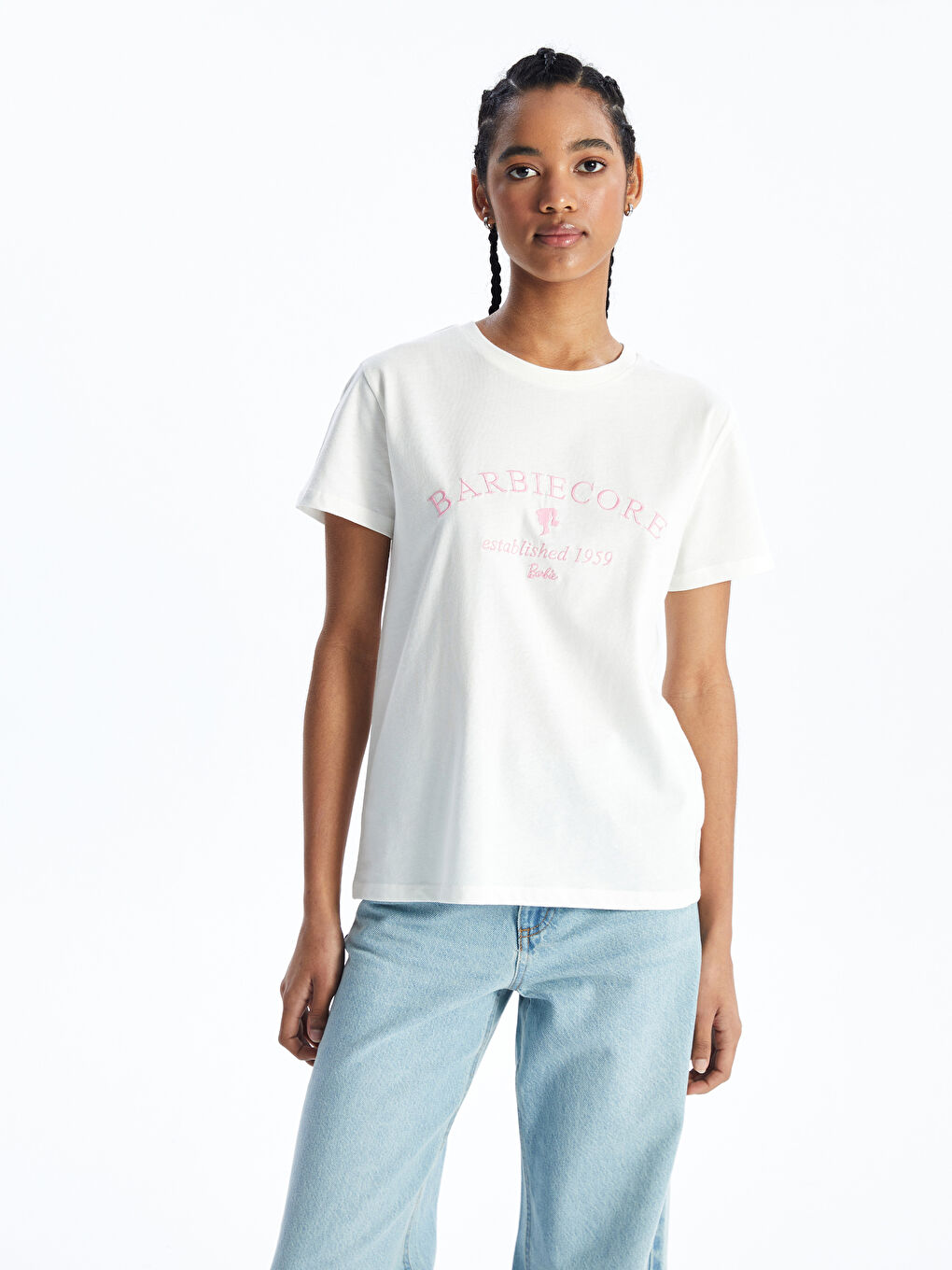 Crew Neck Barbie Printed Short Sleeve Women's T-Shirt -S4K326Z8-R9J