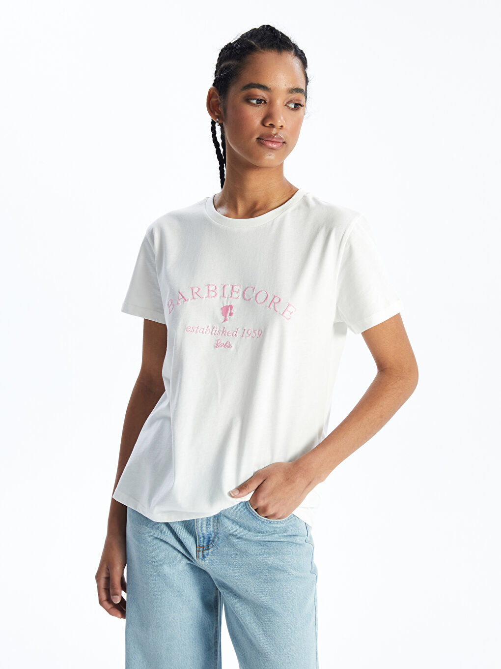 Crew Neck Barbie Printed Short Sleeve Women's T-Shirt -S4K326Z8-R9J