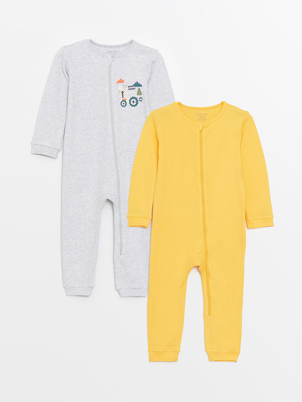 Gri Bisiklet Yaka Baskılı Erkek Bebek Tulum 2'li