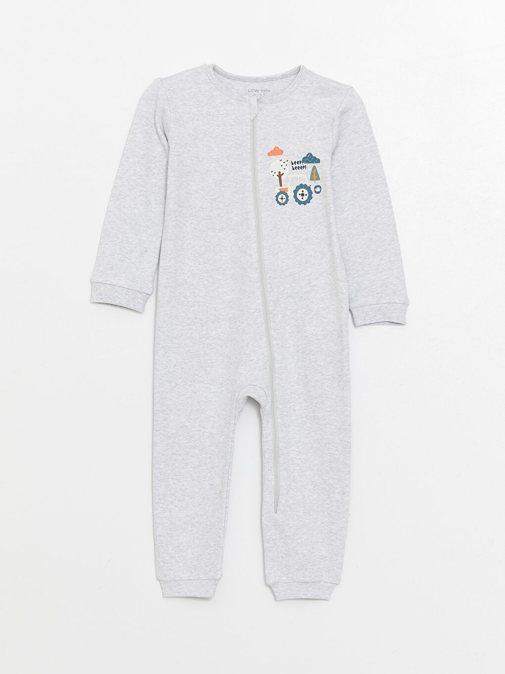 Gri Bisiklet Yaka Baskılı Erkek Bebek Tulum 2'li-1