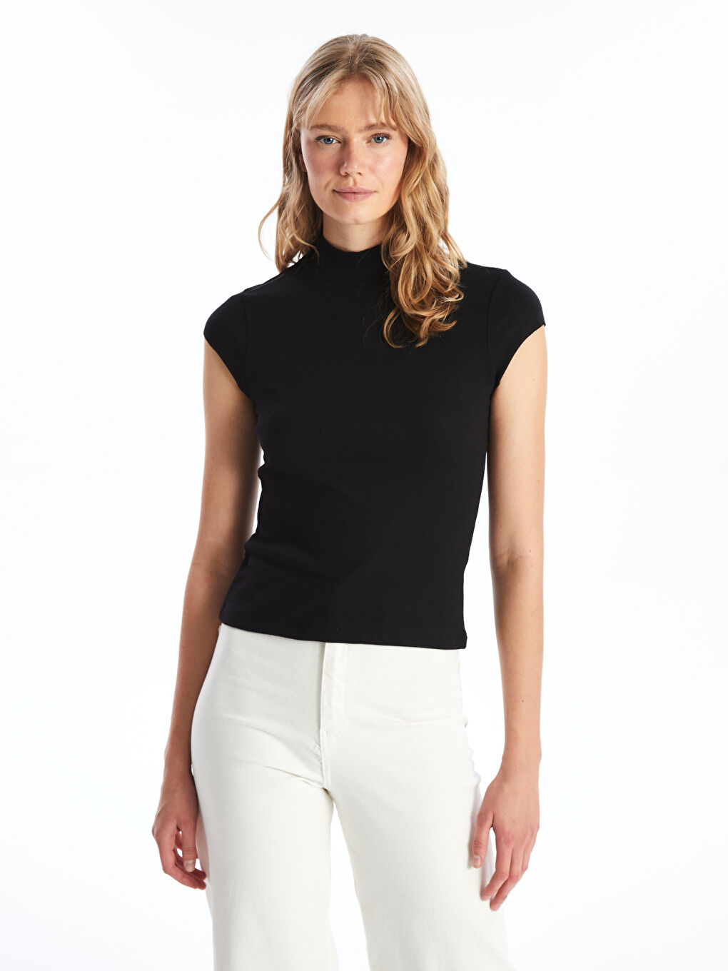 Funnel Neck Plain Short Sleeve Women's Body -S4K405Z8-CVL