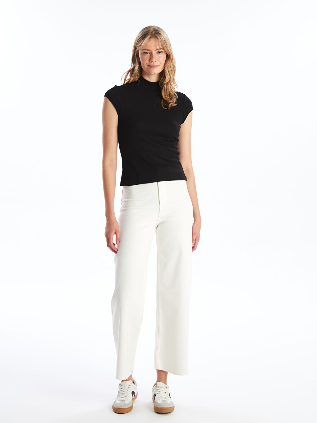 Funnel Neck Plain Short Sleeve Women's Body -S4K405Z8-CVL