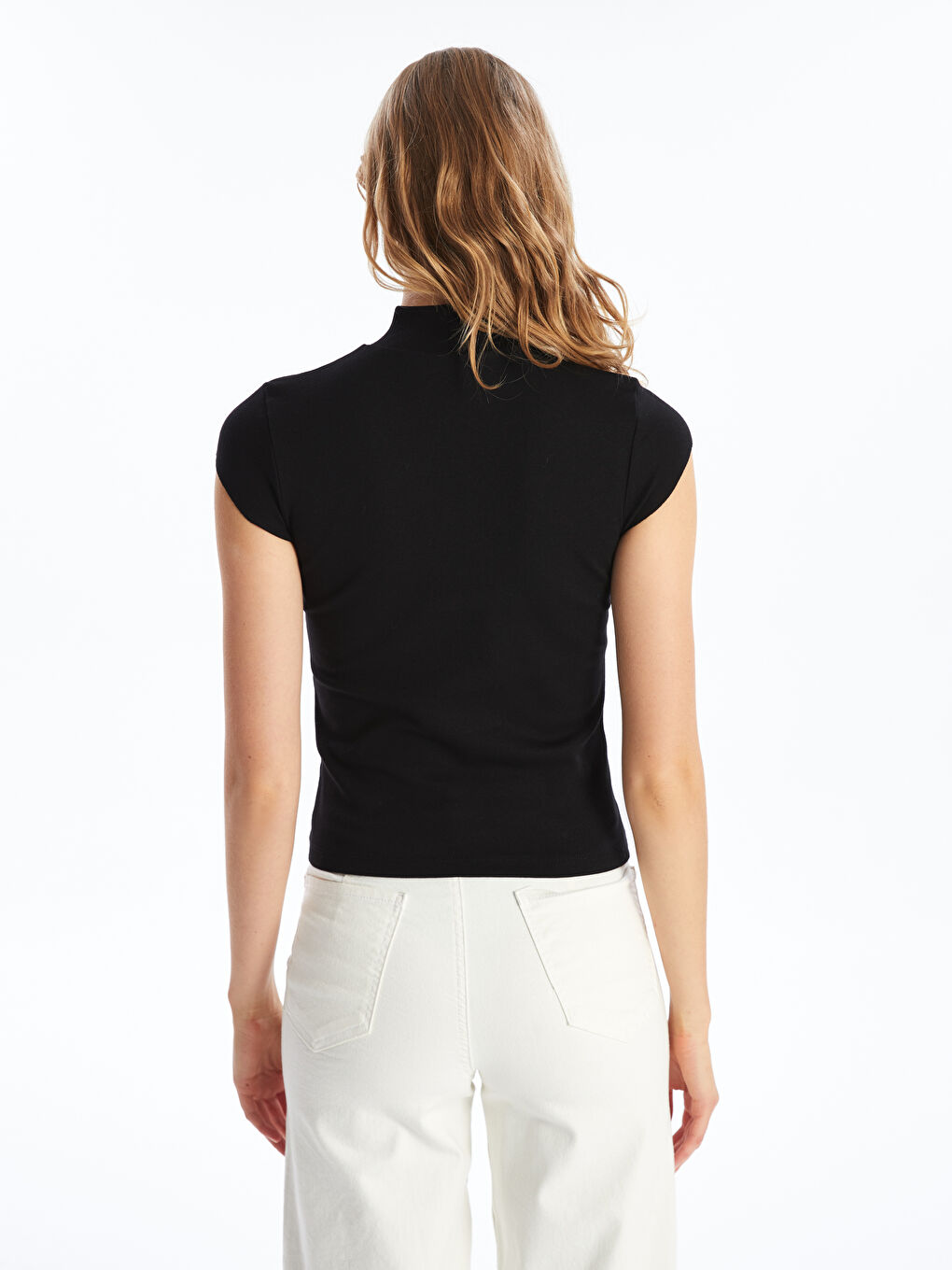Funnel Neck Plain Short Sleeve Women's Body -S4K405Z8-CVL