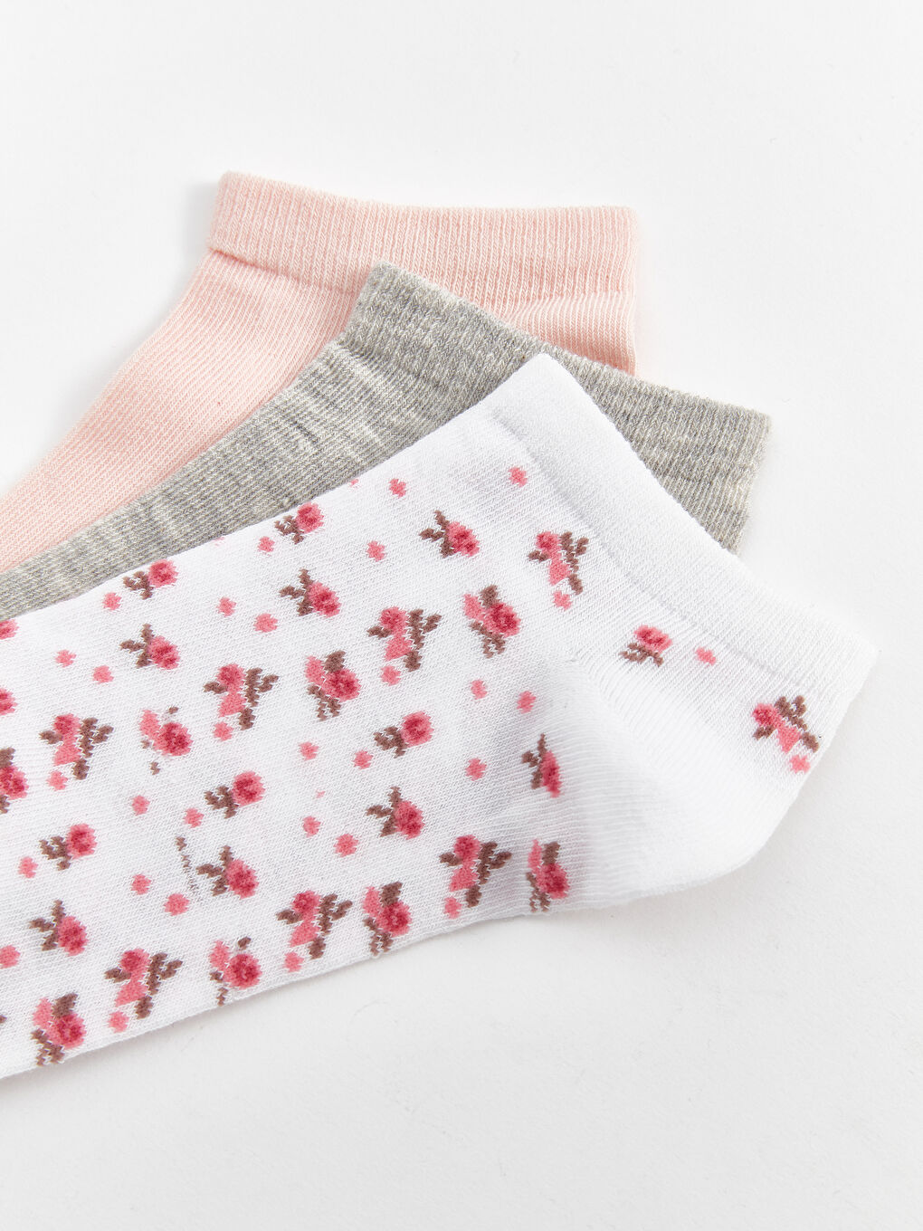Pembe Desenli Kadın Patik Çorap 3'lü-2