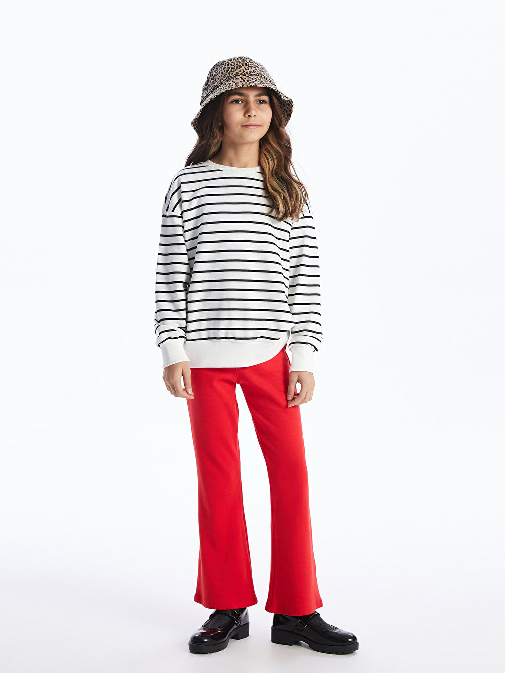 Kırmızı Beli Lastikli İspanyol Paça Kız Çocuk Tayt-1