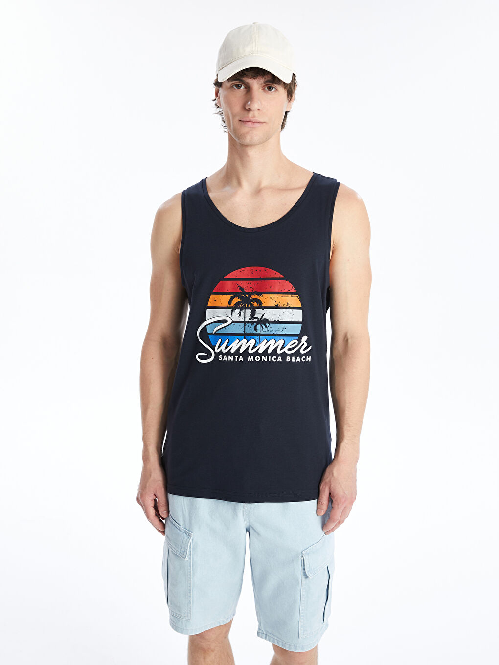 Crew Neck Printed Combed Cotton Men's Sleeveless T-Shirt -S4K488Z8-HMQ