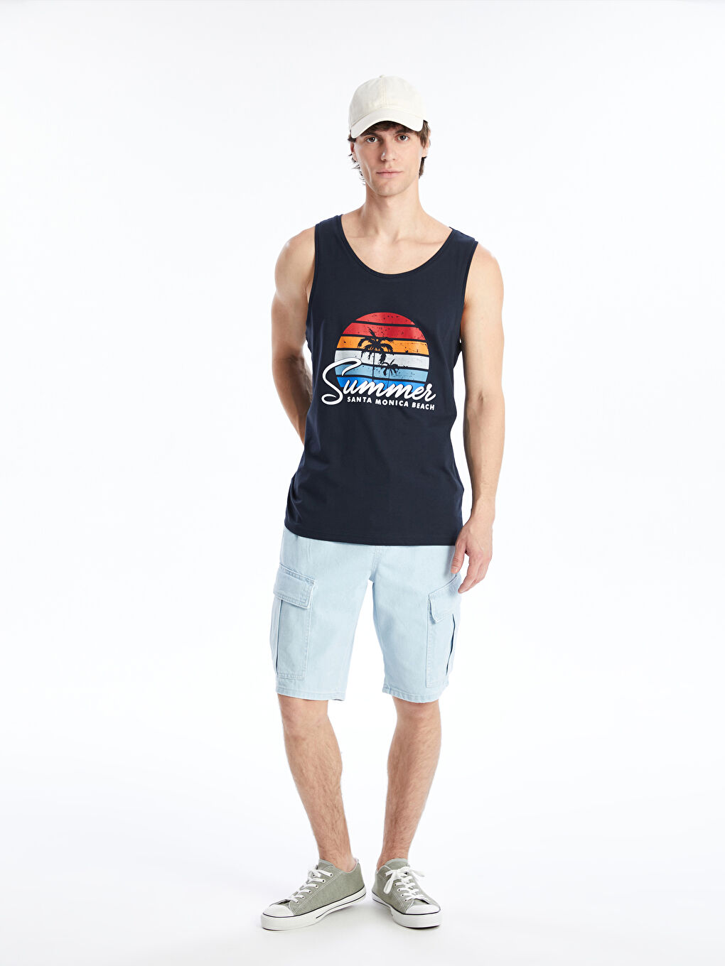Crew Neck Printed Combed Cotton Men's Sleeveless T-Shirt -S4K488Z8-HMQ