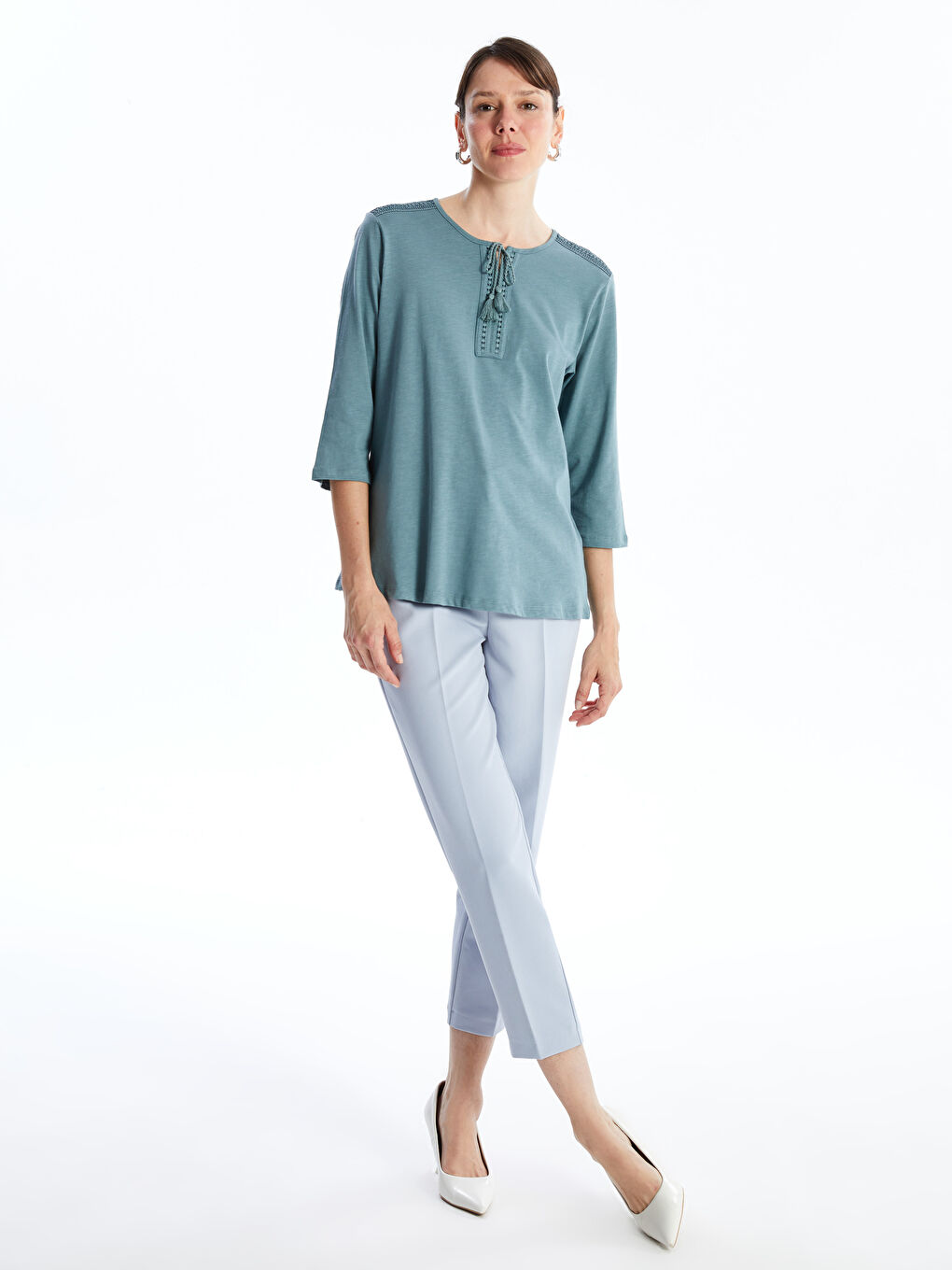 Tie Neck Embroidered Women's Blouse -S4K554Z8-H1Y - LC Waikiki
