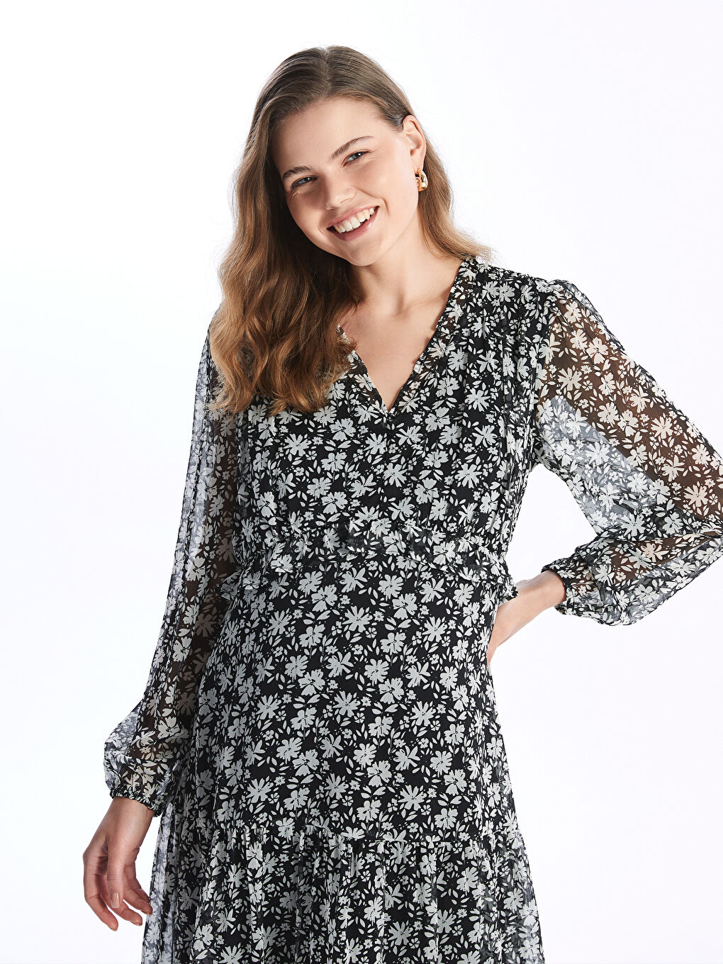 V Neck Floral Long Sleeve Maternity Dress -S4K570Z8-LQJ