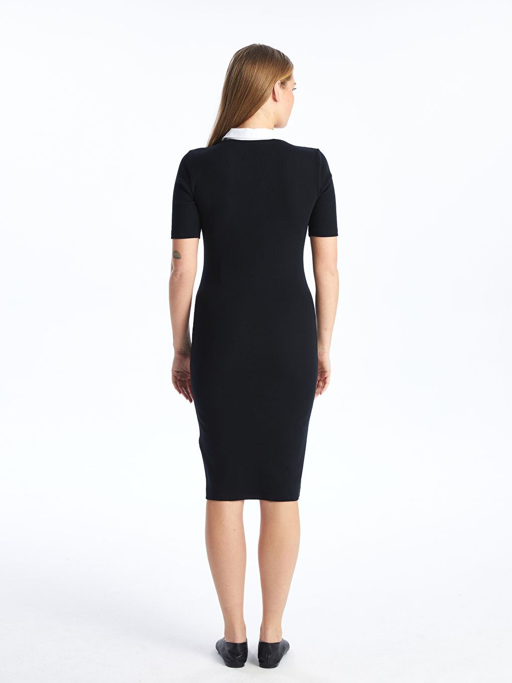 LCW Collared Neck Plain Short Sleeve Maternity Dress -S4K592Z8-CVL