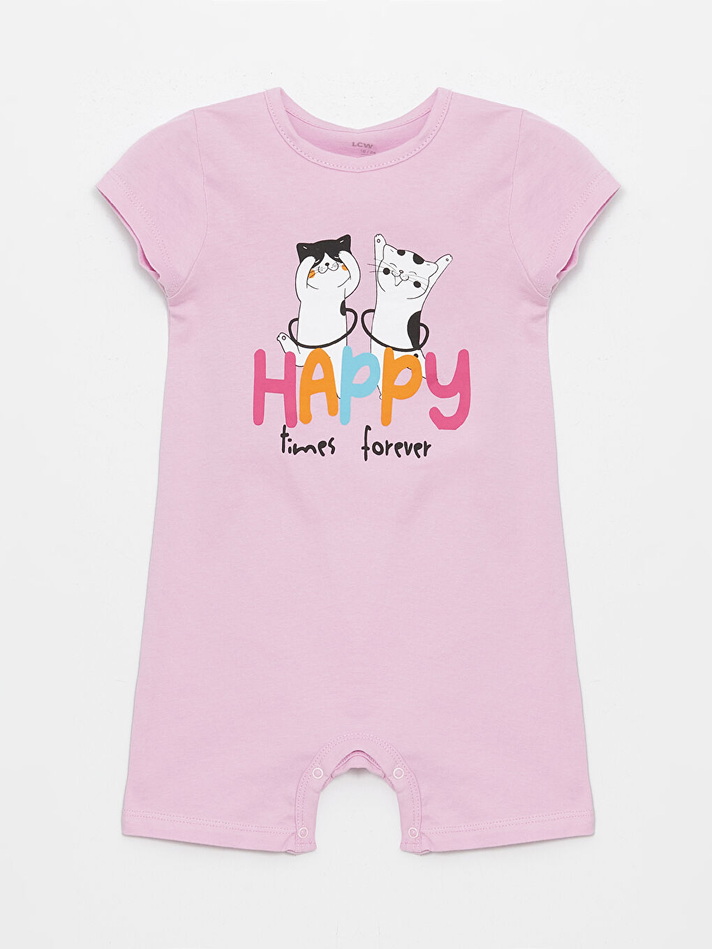 Pembe Bisiklet Yaka Kısa Kol Baskılı Pamuklu Kız Bebek Tulum