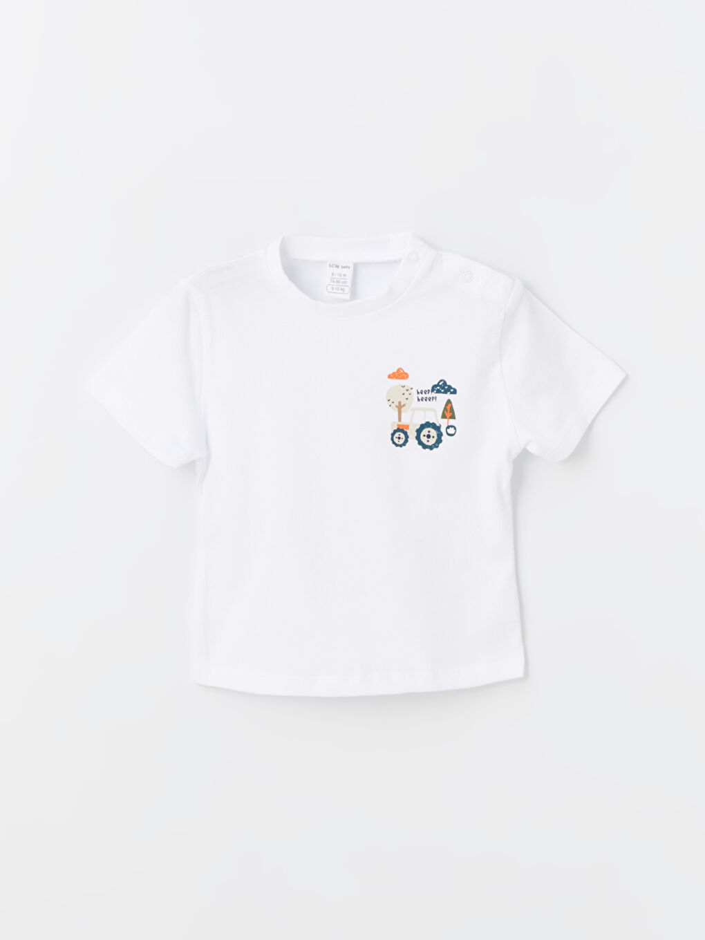 Beyaz Bisiklet Yaka Baskılı Erkek Bebek Tişört ve Şort 2'li Takım-1