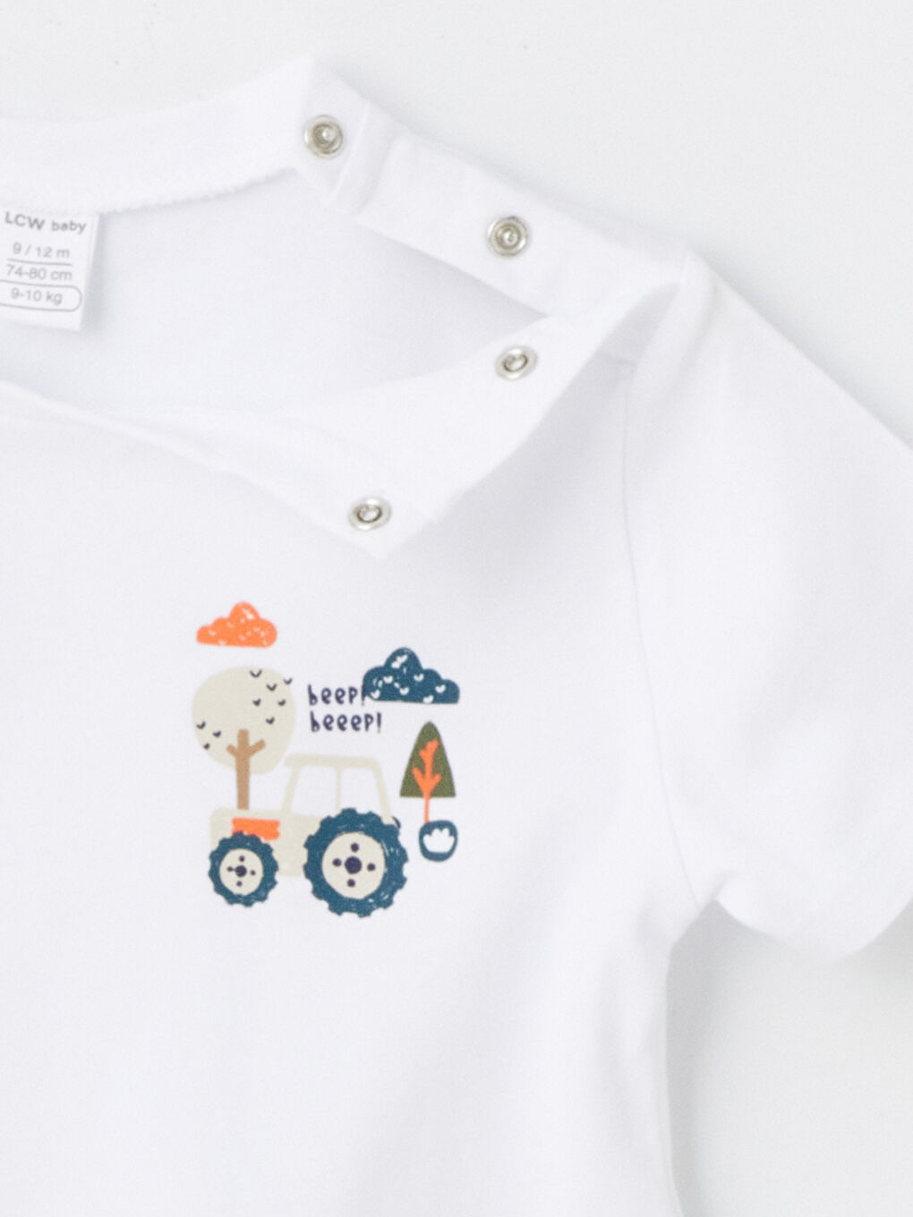 Beyaz Bisiklet Yaka Baskılı Erkek Bebek Tişört ve Şort 2'li Takım-5