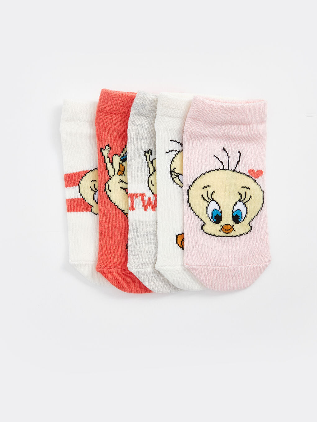 Pembe Tweety Desenli Kız Çocuk Patik Çorap 5'li-1