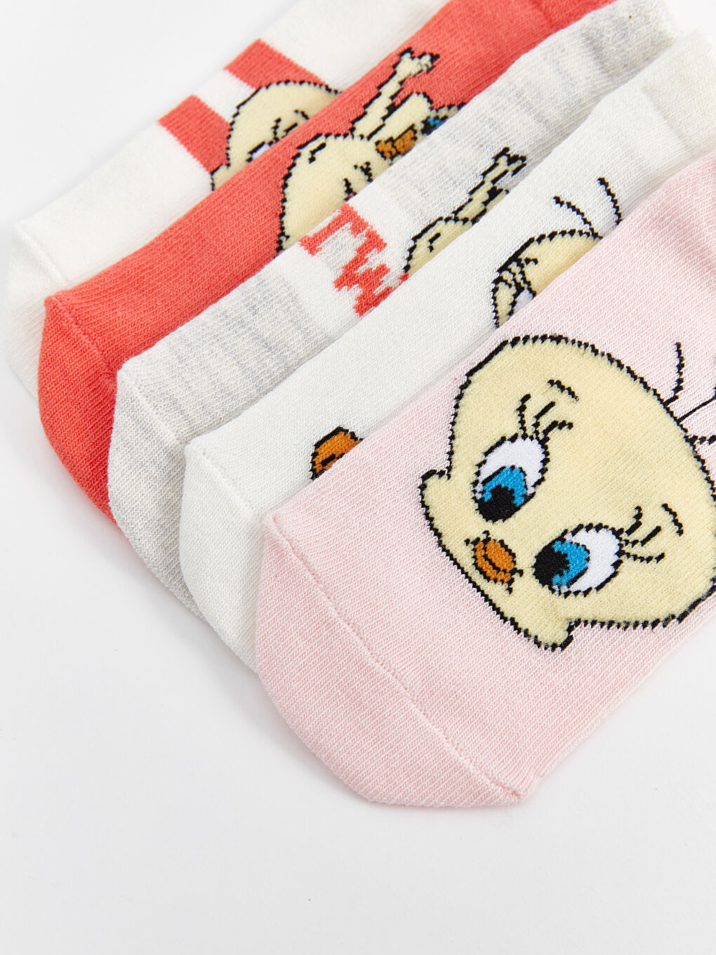 Pembe Tweety Desenli Kız Çocuk Patik Çorap 5'li-3