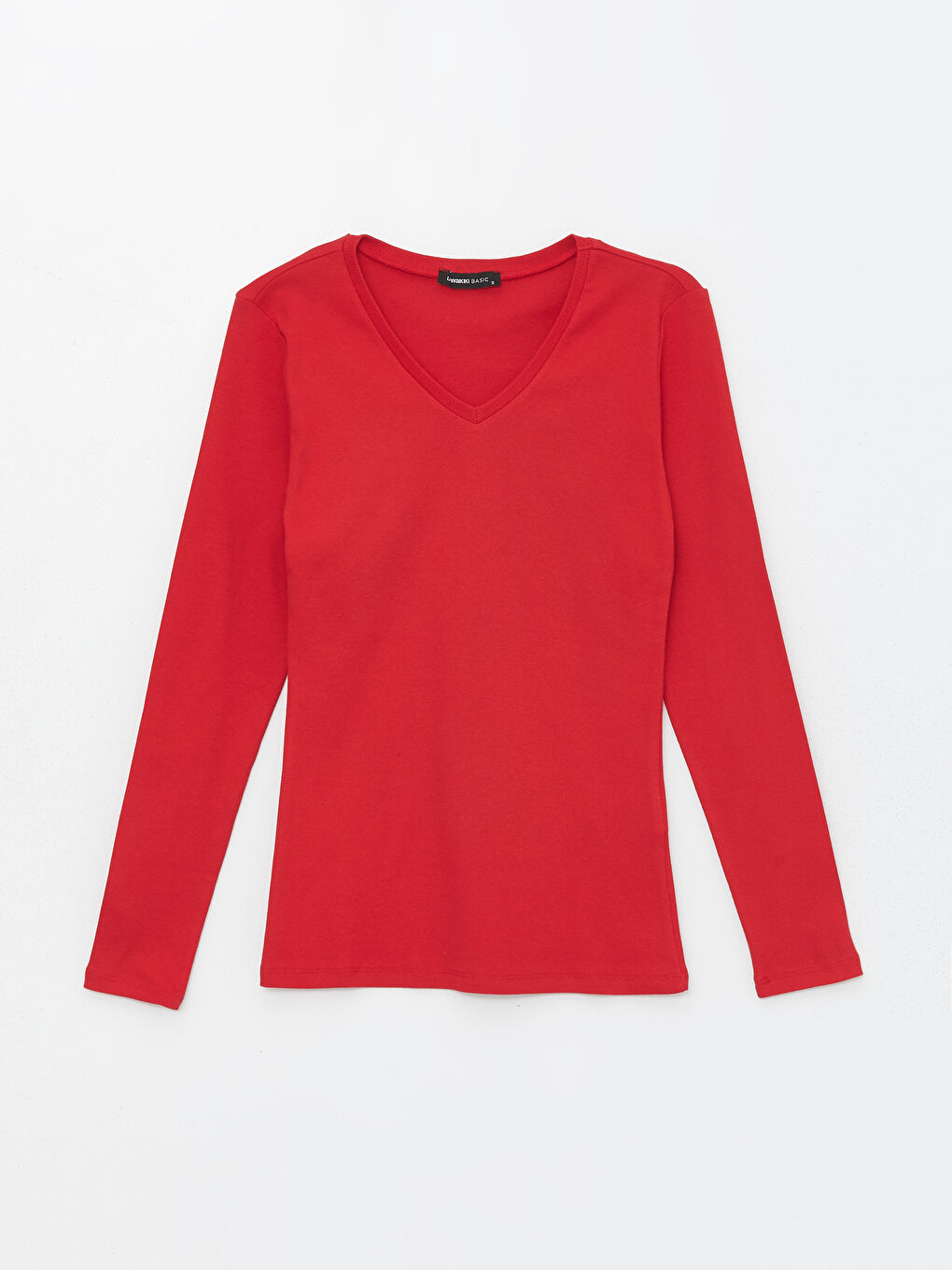 Әйелдерге арналған v жағалы өрнексіз ұзын жең футболка-5