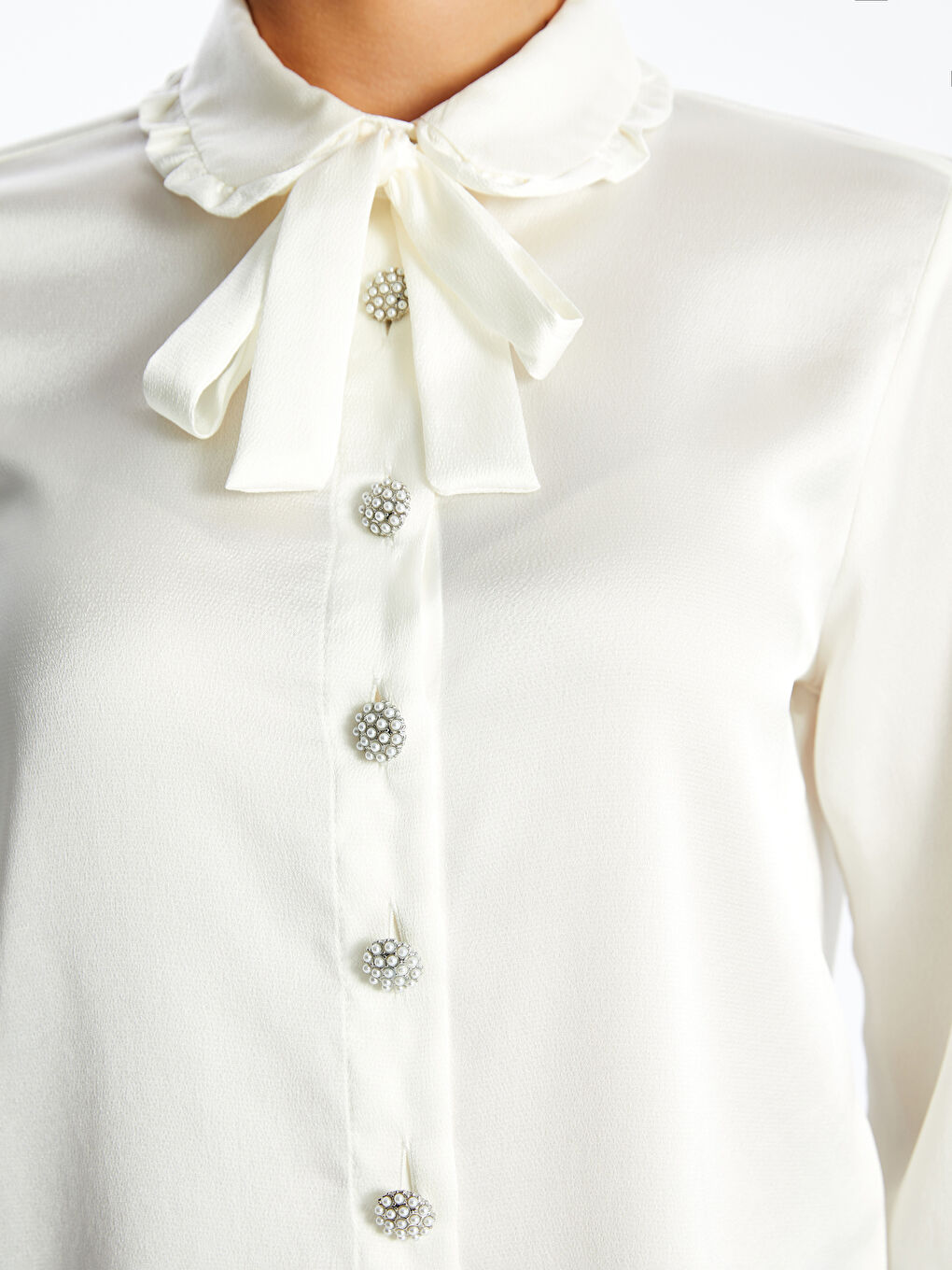 Baby Collar Plain Long Sleeve Satin Women's Shirt -S4K658Z8-FDU