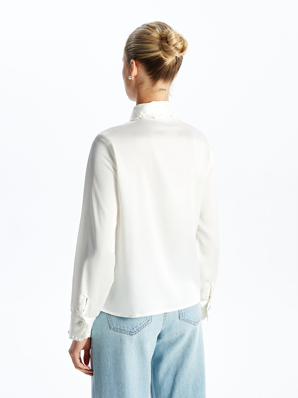 Baby Collar Plain Long Sleeve Satin Women's Shirt -S4K658Z8-FDU