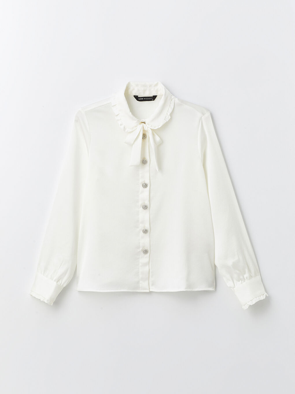 Baby Collar Plain Long Sleeve Satin Women's Shirt -S4K658Z8-FDU