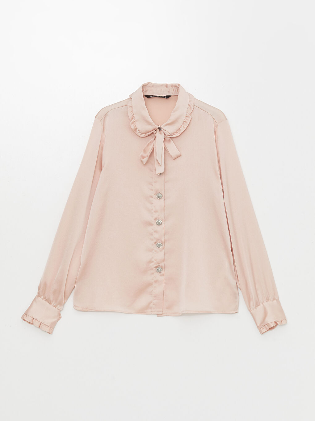 Baby Collar Plain Long Sleeve Satin Women's Shirt -S4K658Z8-FRP