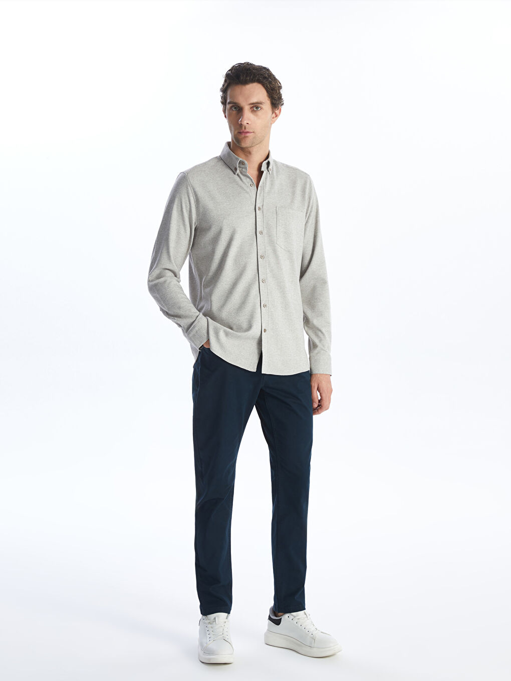 Bej Regular Fit Uzun Kollu Armürlü Erkek Gömlek-2