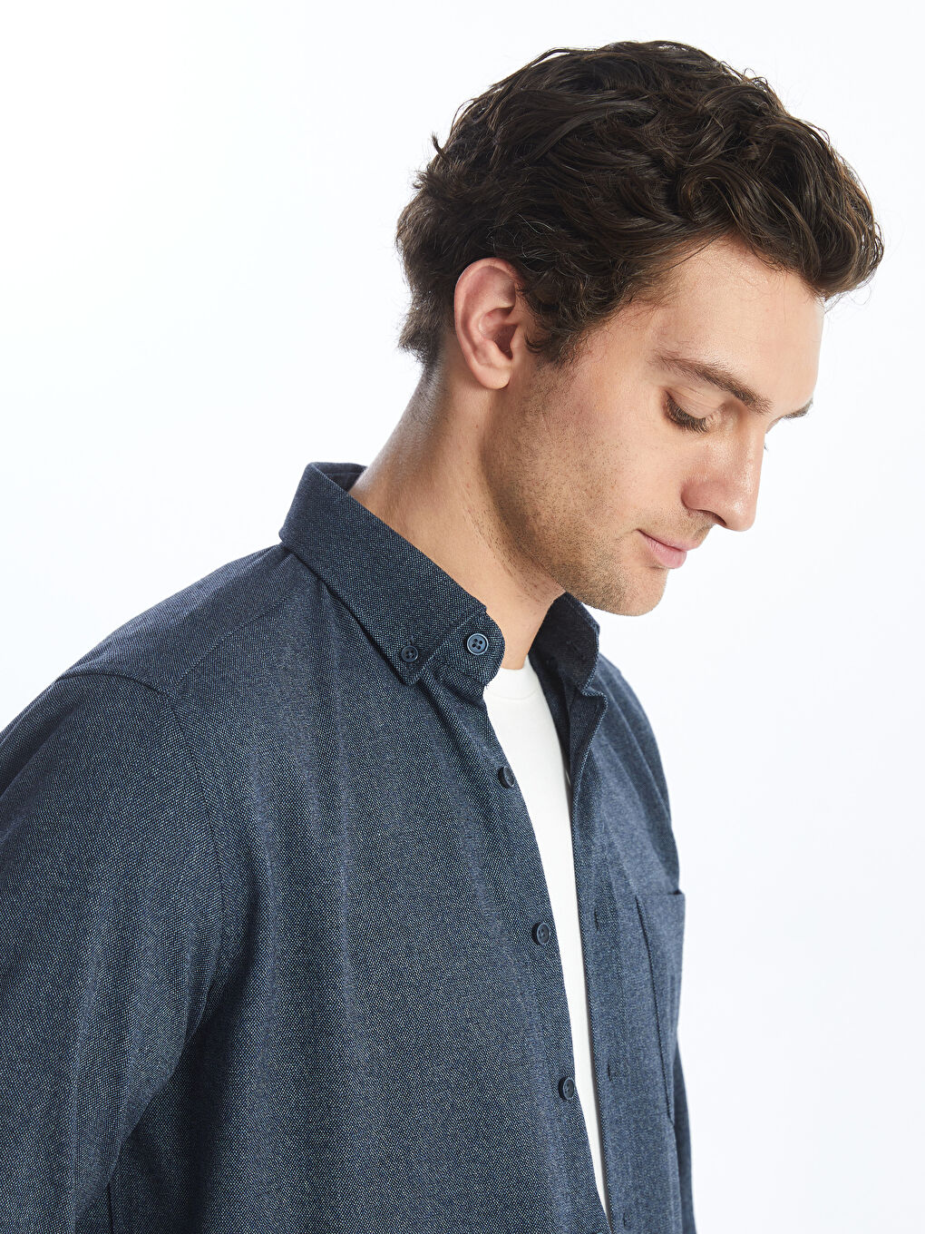İndigo Regular Fit Uzun Kollu Armürlü Erkek Gömlek-1