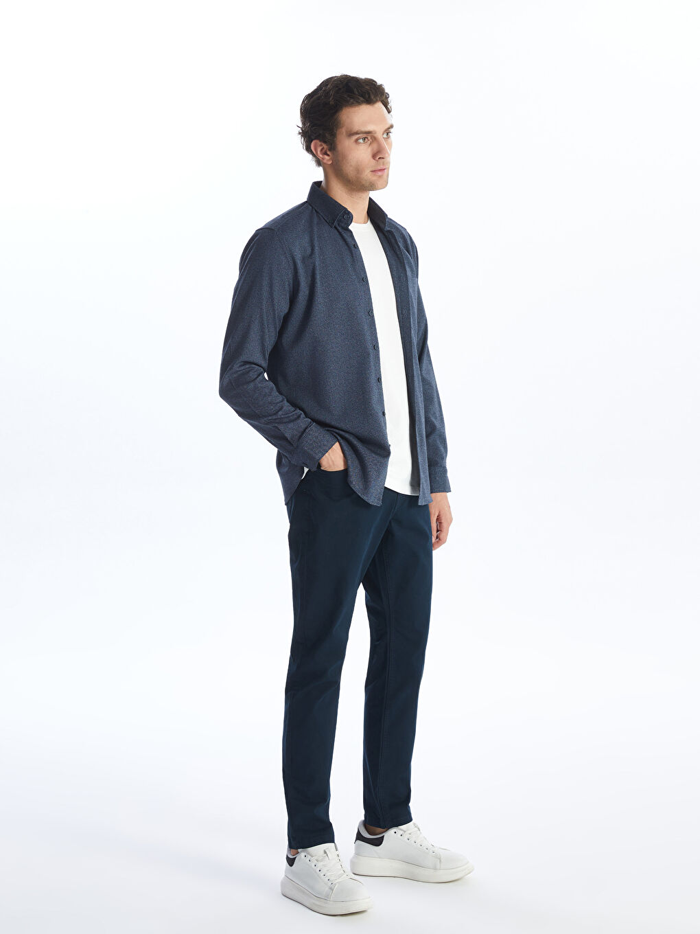 İndigo Regular Fit Uzun Kollu Armürlü Erkek Gömlek-2