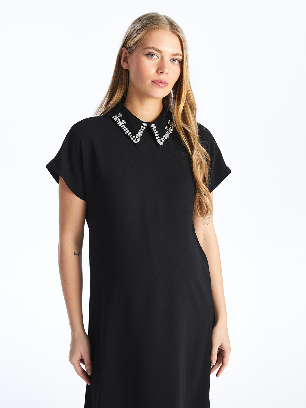 Shirt Collar Engraved Printed Short Sleeve Maternity Dress -S4K746Z8-CVL