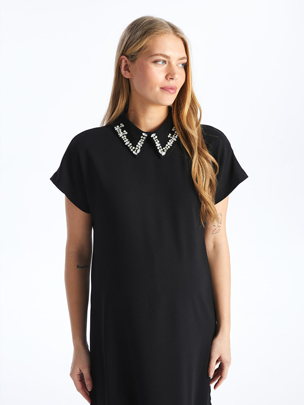 Shirt Collar Engraved Printed Short Sleeve Maternity Dress -S4K746Z8-CVL