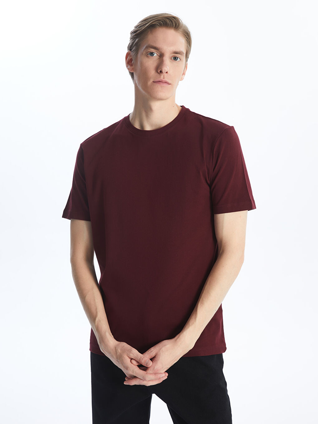 Bordo Bisiklet Yaka Penye Erkek Tişört