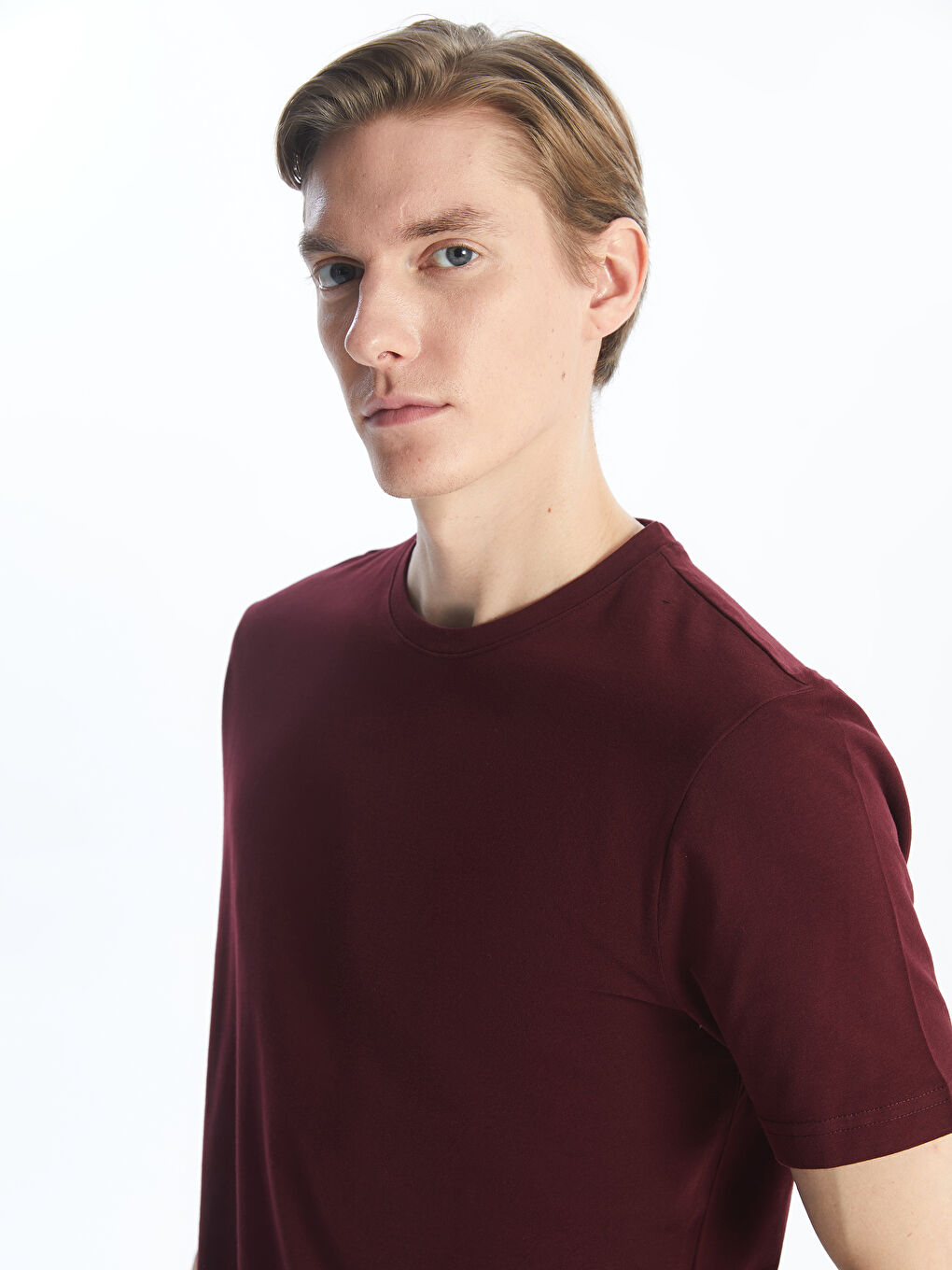 Bordo Bisiklet Yaka Penye Erkek Tişört-1