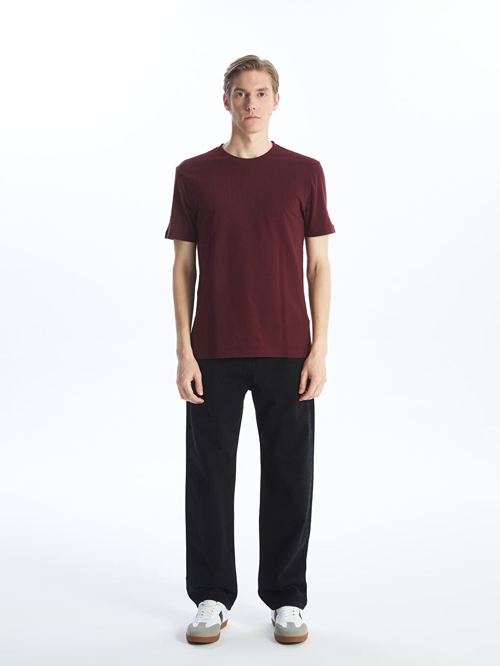 Bordo Bisiklet Yaka Penye Erkek Tişört-2