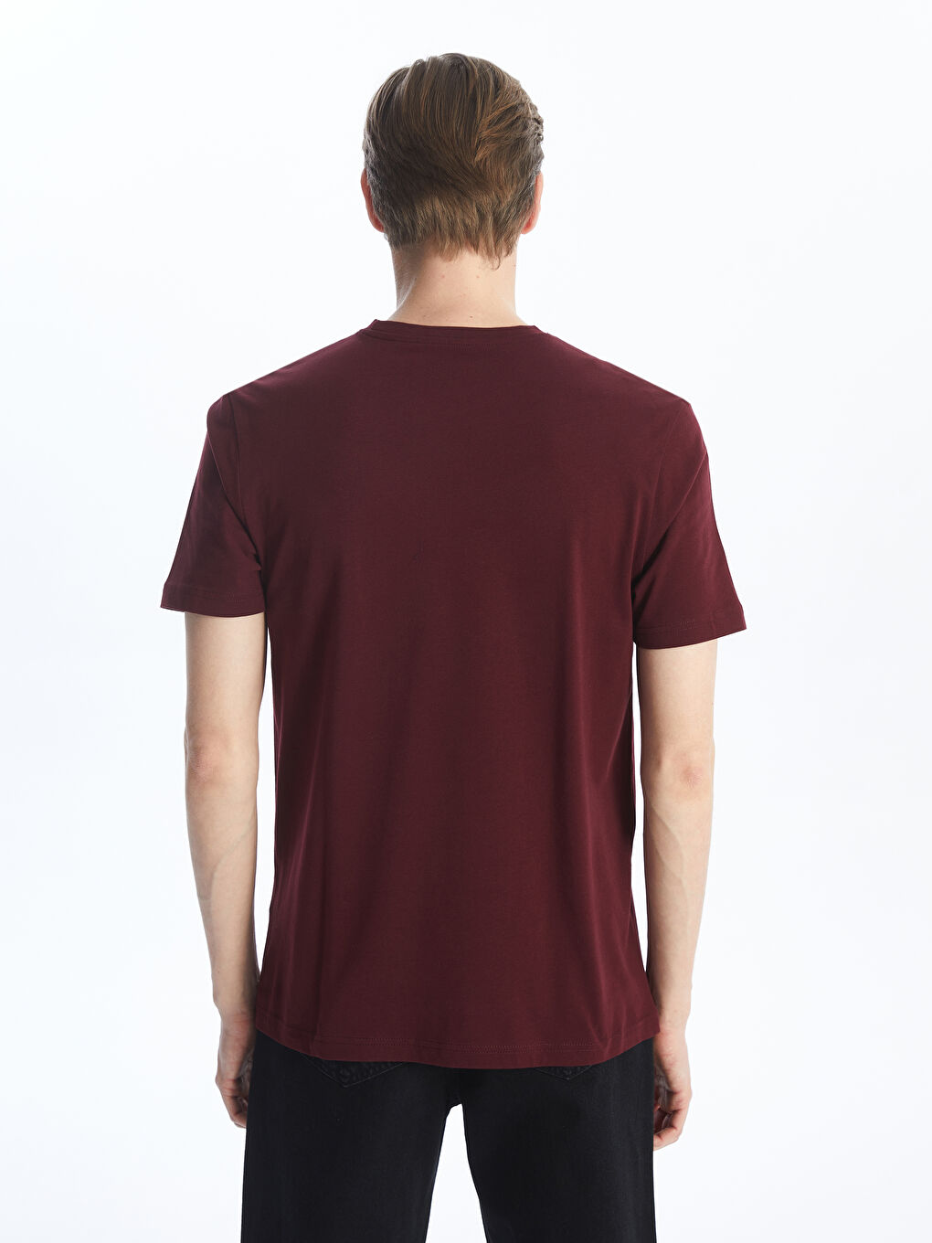 Bordo Bisiklet Yaka Penye Erkek Tişört-4