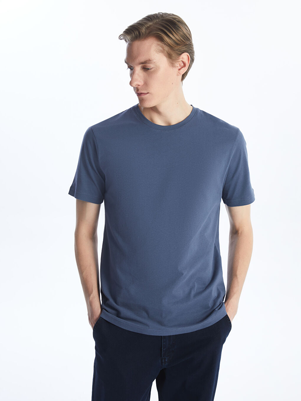 İndigo Bisiklet Yaka Penye Erkek Tişört