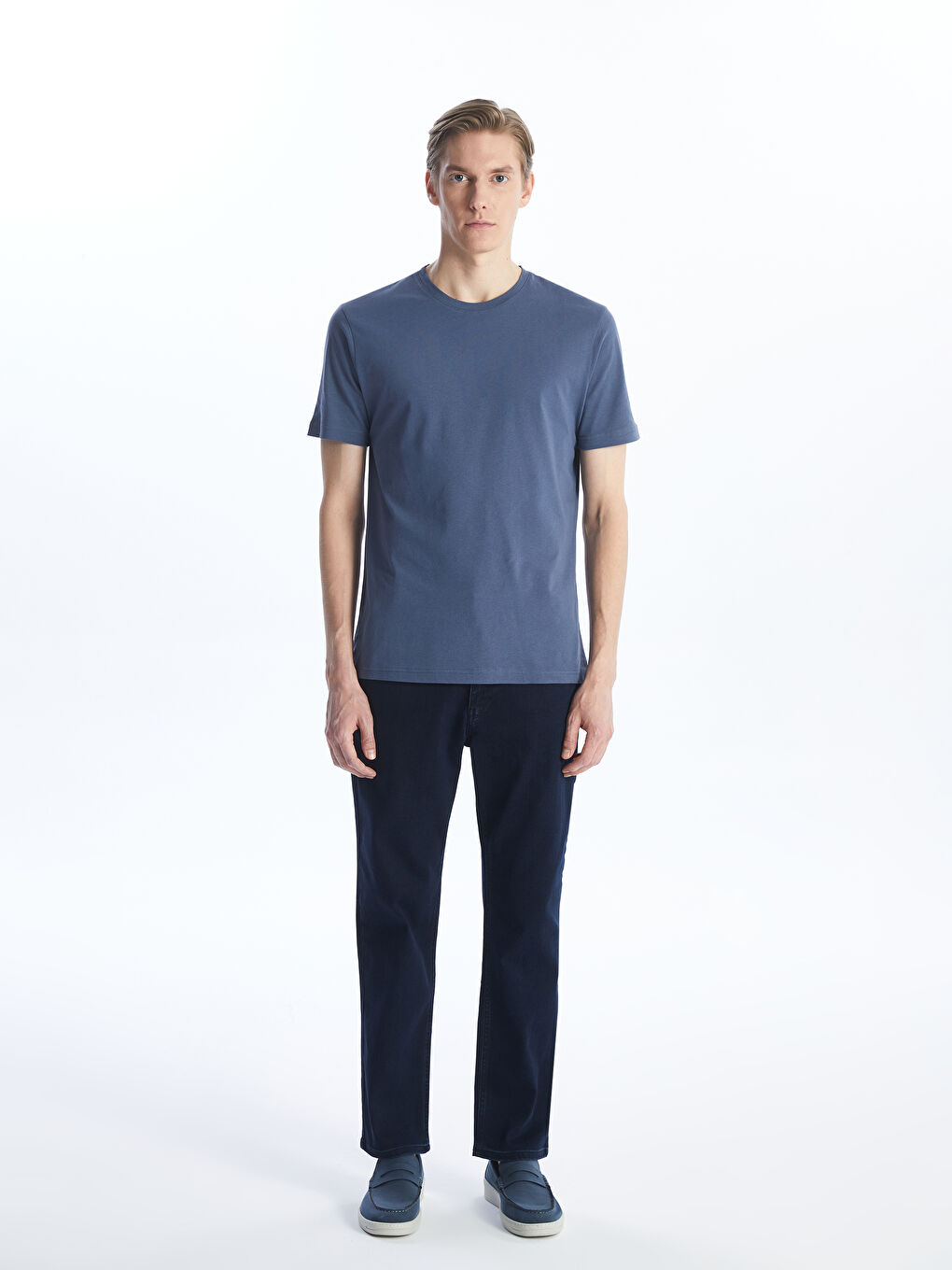 İndigo Bisiklet Yaka Penye Erkek Tişört-2