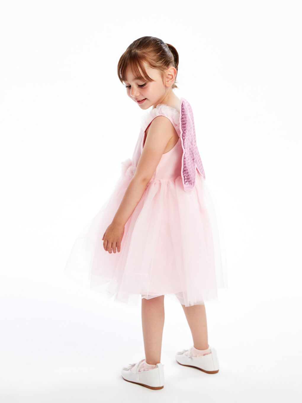 Pembe Kare Yaka Kız Bebek Dantel Elbise