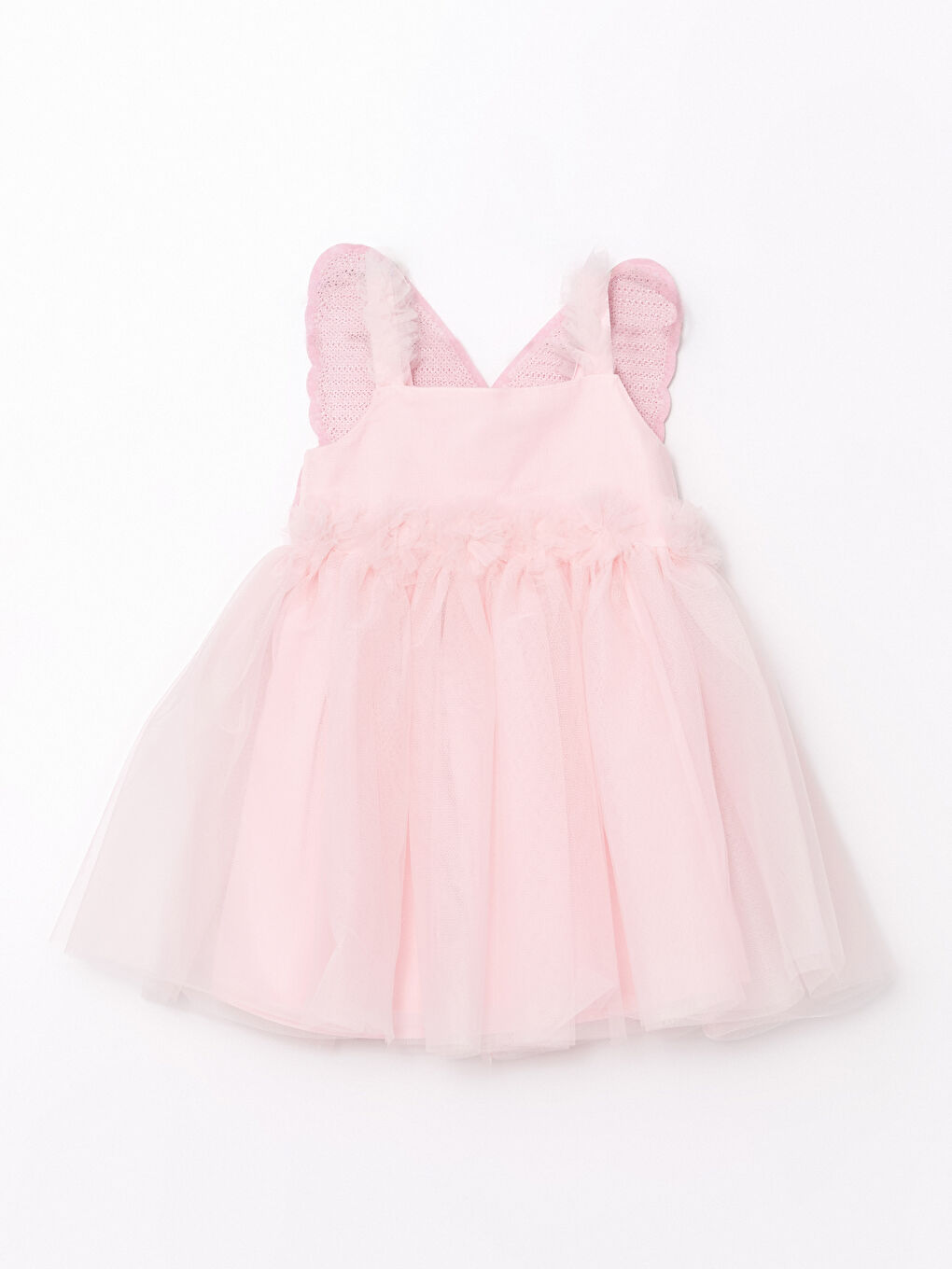 Pembe Kare Yaka Kız Bebek Dantel Elbise-2