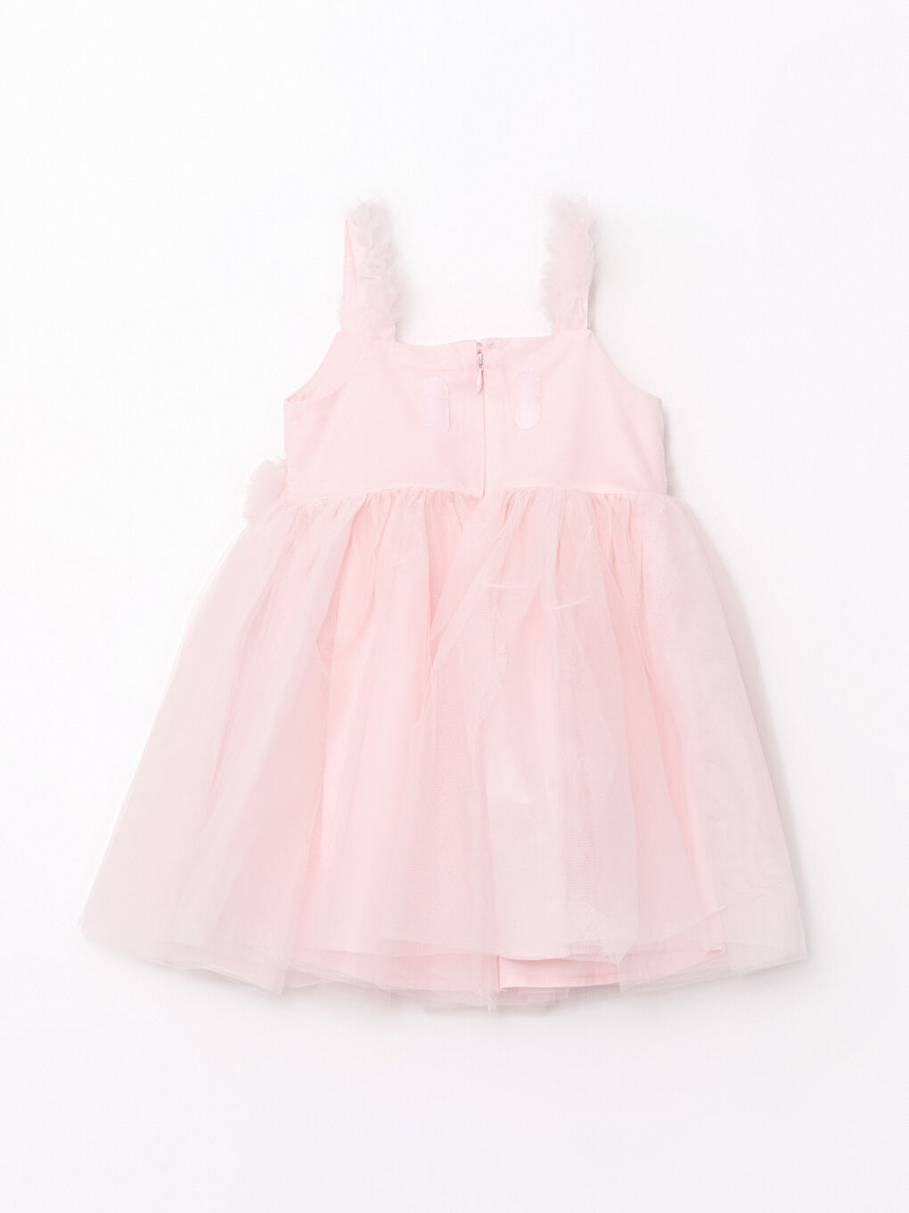 Pembe Kare Yaka Kız Bebek Dantel Elbise-5