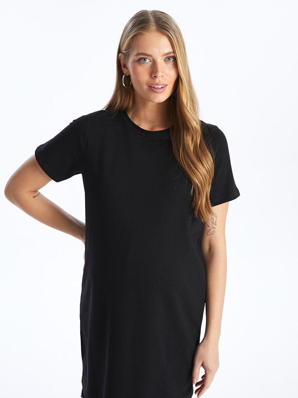 Crew Neck Straight Short Sleeve Maternity Dress -S4K761Z8-CVL