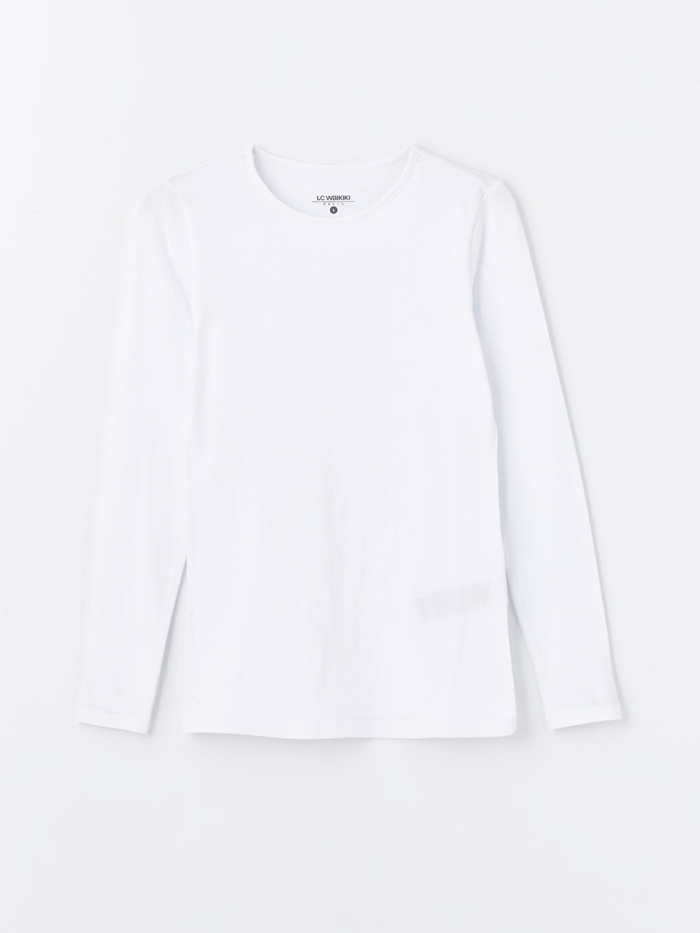 Beyaz Bisiklet Yaka Düz Uzun Kollu Kadın Tişört-5