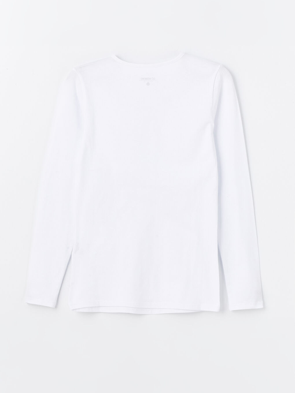 Beyaz Bisiklet Yaka Düz Uzun Kollu Kadın Tişört-6