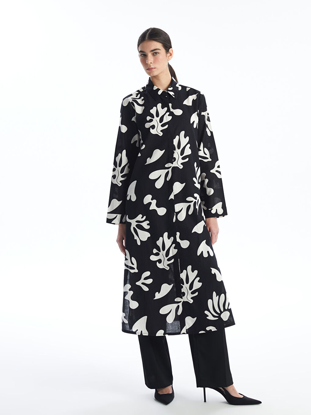 Patterned Women's Shirt Tunic -S4K772Z8-SW6